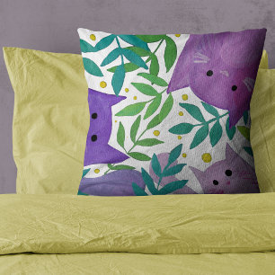 Coussin Chats et branches - violet et vert