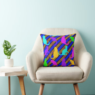 Coussin Chats Kitty colorés silhouettes art