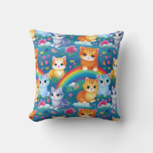 Chats Kitty Heureux sur Nuages Arc-en-ciel