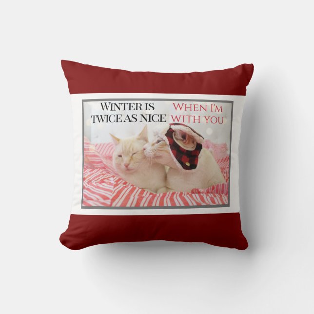 Coussin Chats Mets En Hiver Flannel Casquette Noël (Recto)