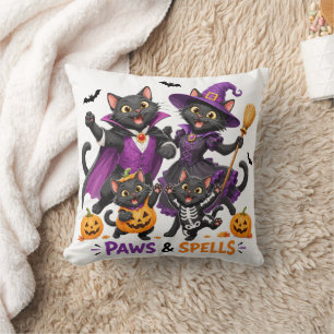 Coussin Chats mignons d'Halloween Pattes et Sortilèges