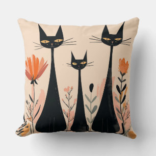 Coussin Chats noirs au milieu de fleurs et de feuillage vi
