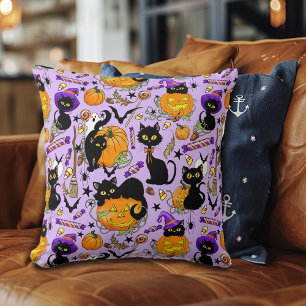 Coussin Chats noirs citrouille Halloween Candy