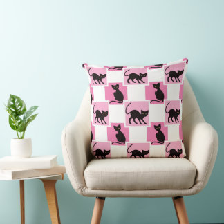 COUSSIN CHATS NOIRS D'HALLOWEEN ROSE NOIR ET BLANC