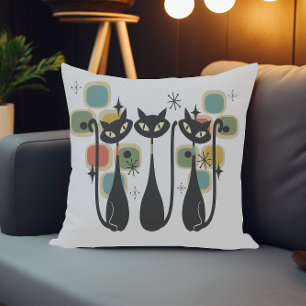 Coussin Chats noirs du milieu du siècle rétro