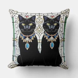 Coussin Chats noirs élégants avec bijoux