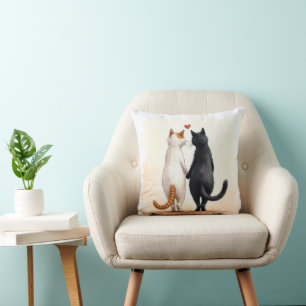 Coussin Chats romantiques au coeur rouge
