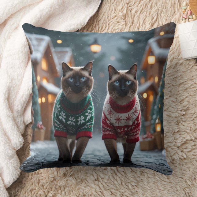 Coussin Chats siamois Noël Neige Fêtes (Couverture)