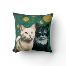 Chats sous la nuit étoilée (Jeu d'oreiller)