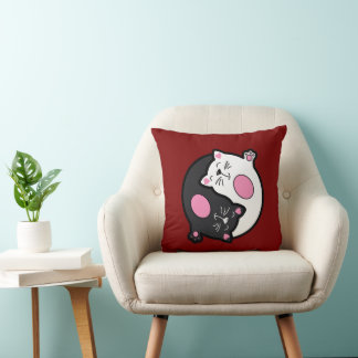 Coussin Chats Yin Yang Endormis En Noir Et Blanc
