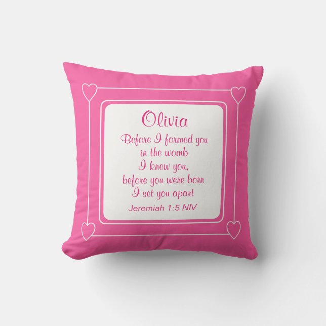 Coussin Chaud rose et blanc Nom personnalisé Bible Verse s (Recto)