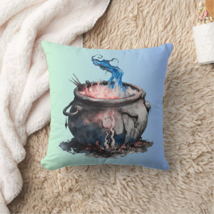 Coussin Chaudière de Sorcières Fumée Rose et Bleue Hallowe