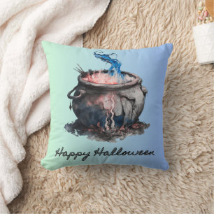 Coussin Chaudière de sorcières Fumée rose et bleue Hallowe