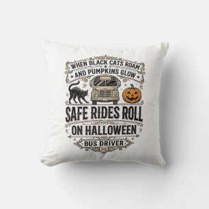 Coussin Chauffeur de Bus Halloween Gravure Vintage Épouvan