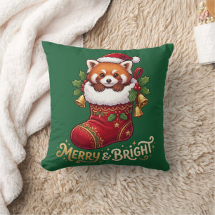 Coussin Chaussette de Noël au Panda Roux Joyeux & Lumineux