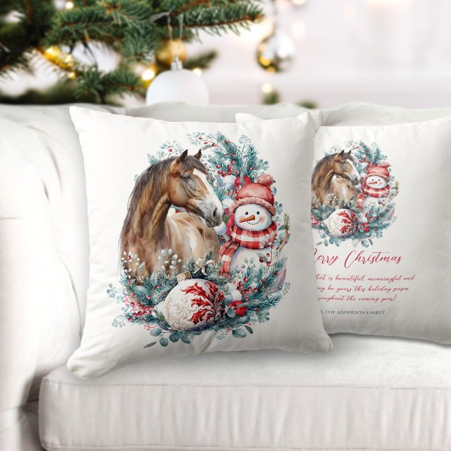 Coussin Chaussure bonhomme de neige voeux de Noël (Horse snowman Christmas pillow)