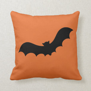 Coussin Chauve-souris heureuse orange et noire simple de