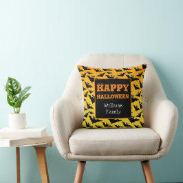 Coussin Chauve-souris noire orange Halloween Nom de famill