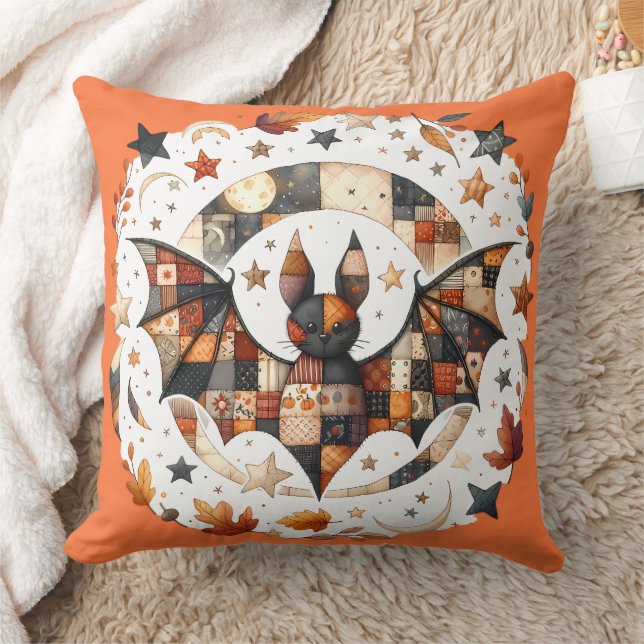 Coussin Chauve-souris patchwork d'Halloween aux couleurs d (Couverture)