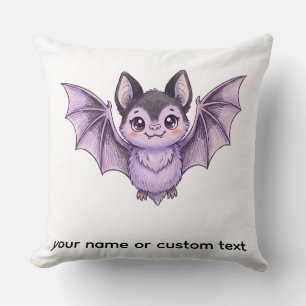 Coussin Chauve-souris violette mignonne Illustration au cr
