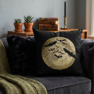 Coussin Chauves-souris de vol nocturne et pleine lune de r