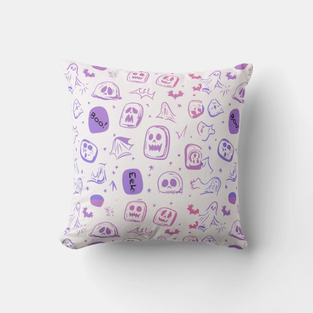 Coussin Chauves-souris et Eerie Façades Décor Halloween (Recto)