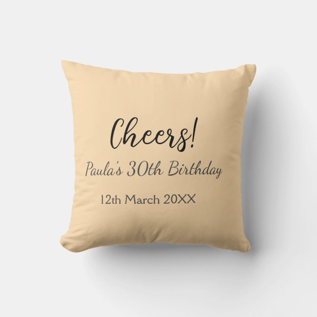 Coussin Cheers 30th birthday add name date simple minimal  (Recto)