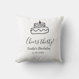 Coussin Cheers thirty birthday cake black scribble hand