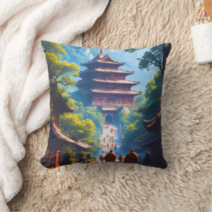 Coussin Chemin de la pagode mystique au lever du soleil