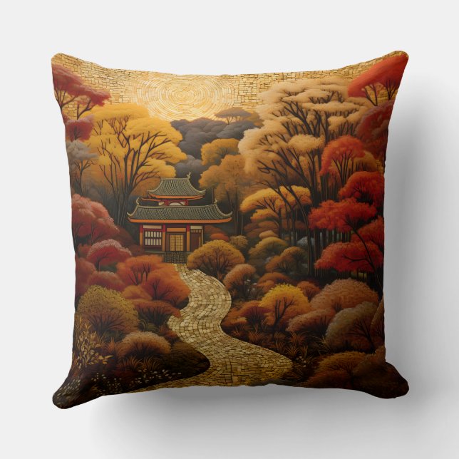Coussin Chemin du jardin japonais avec cerisiers en fleurs (Verso)