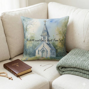 Coussin Chemin rustique d'église dans une prairie de fleur