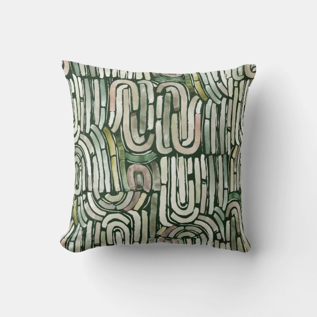 Coussin Chemins verts Abstraits en aquarelle (Recto)