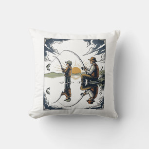 Coussin Chemise avec gravure vintage père et enfant pêche 