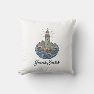 Coussin Chemise chrétienne vintage phare Jésus Sauve_1