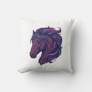 Coussin Chemise d'art de tête de cheval colorée gravée vin