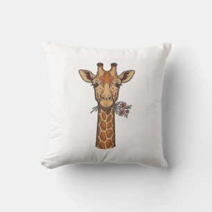 Coussin Chemise Girafe Gravée Vintage Avec Fleurs_1