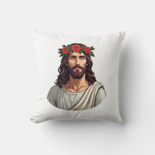 Coussin Chemise vintage gravure Jésus couronné rose 2