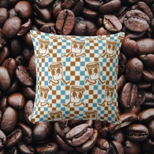 Coussin Chèque café turquoise et Brown