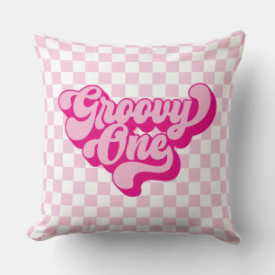 Coussin Chèque Super rétro rose et blanc