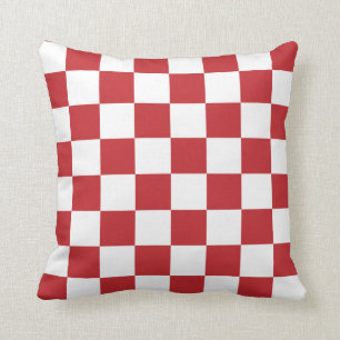 Coussin Chèques en rouge foncé et blanc