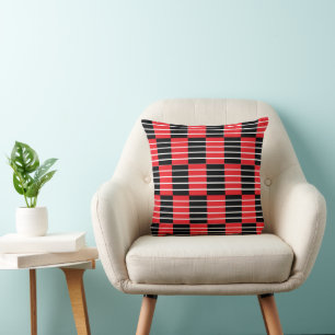 Coussin Chèques et bandes rouges noirs