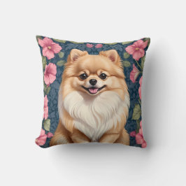 Coussin Cher Chien Poméranien Avec Pétunias Rose