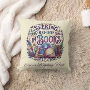 Coussin Cherchant refuge dans les livres Mystique céleste 