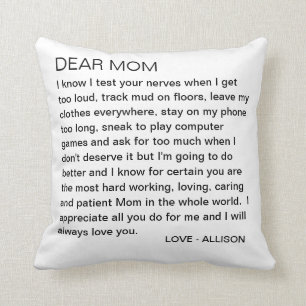 Coussin Chère lettre à ma mère Ado amusant personnalis