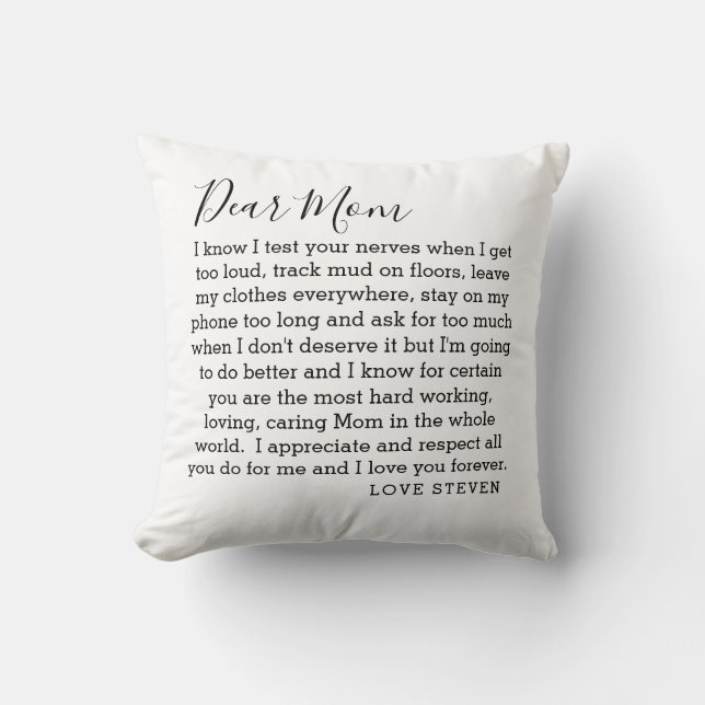 Coussin Chère maman Lettre d'amour du fils personnalisée (Recto)