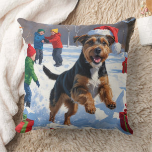 Coussin Chesapeake Bay Retriever Neige avec Chapeau de Noë