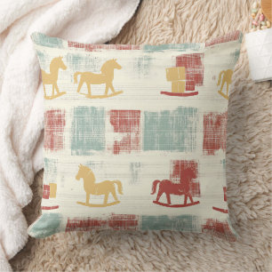 Coussin Cheval à Bascule Shabby Chic Motif Carreaux