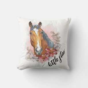 Coussin Cheval à main avec plantes et fleurs