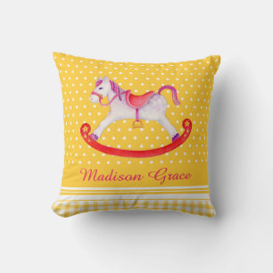 Coussin Cheval à rocher aquarelle jaune nommé enfants cous