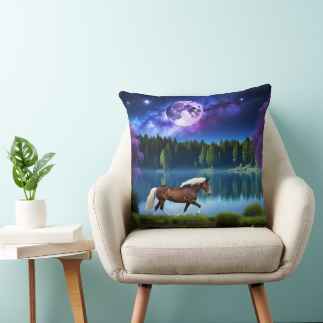 Coussin Cheval belge Palomino sous ciel étoilé violet (Chaise)
